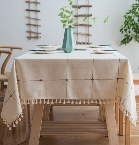 Ins Tassled Solid Color Square Dining Table Cushion Table Tablecloth Large Plaid Cotton And Linen Tablecloth Photo Prop Picnic|Tablecloths| - AliExpress Farmhouse Tablecloths, Burlap Tablecloth, Room Decor Grunge, Blue Tablecloth, Mushroom Decor, Rectangle Tablecloth, Blue Tassel, Kitchen Dinning, Lace Tablecloth