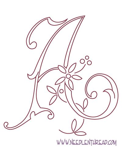 Free Hand Embroidery Pattern: Monogram, Letter A - may paint this in Alana's room instead of doing wooden letters or something... Alphabet Embroidery Patterns Letters, Embroidery Alphabet Letters Design, Embroidered Alphabet Letters, Free Printable Monogram, How To Embroider Letters, Hand Embroidery Letters, Monogramm Alphabet, Parchment Design, Monogram Printable