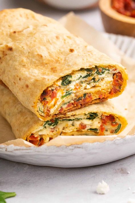 Spinach Feta Wrap, Feta Wrap, Breakfast Wrap, Mediterranean Flavors, Spinach Wraps, Lunch Wraps, Egg Wrap, Wrap Recipe, Copycat Starbucks