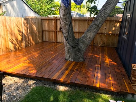 Deck Around Trees, Redwood Deck, Paradise House, Ground Level Deck, Redwood Decking, Tree Deck, Forest Village, Floating Deck, House Backyard