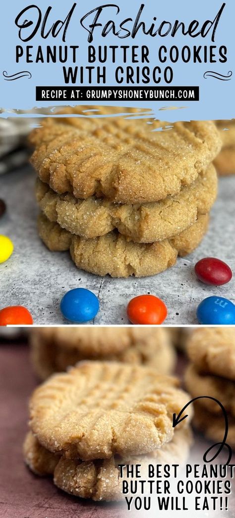 Butter Crisco Cookie Recipes, Grandmas Peanut Butter Cookies Recipe, Crispy Peanut Butter Cookies Recipes, Old School Peanut Butter Cookies, Butter Crisco Cookies, Criss Cross Peanut Butter Cookies, Baking With Crisco, Peanut Butter Cookies Crisco Recipe, Peanut Butter Cookies With Crisco