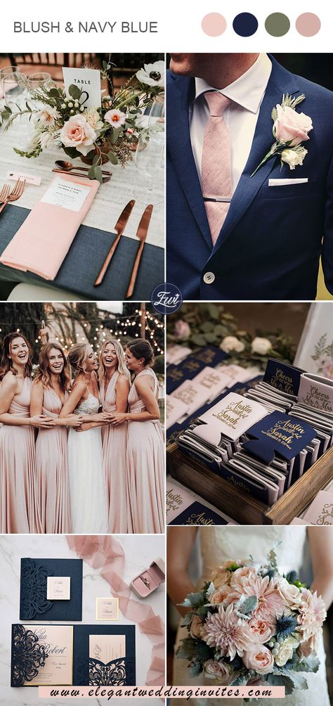 Elegant Wedding Colors, Wedding Theme Color Schemes, Navy Wedding Colors, Blue And Blush Wedding, Blush Wedding Colors, Wedding Color Combinations, Pink Wedding Colors, Wedding Color Combos, Wedding Palette