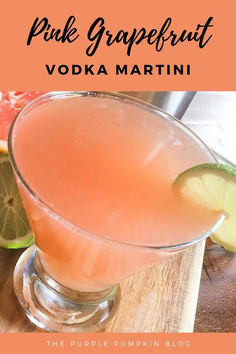 This light and refreshing Pink Grapefruit Martini is sure to be a hit at your next gathering. Made with grapefruit juice, lime juice, vodka, and orange liqueur, it is shaken, not stirred, and served with a slice of lime. It is a sophisticated cocktail that has had a pretty in pink makeover! #PinkGrapefruitMartini #VodkaCocktails #ThePurplePumpkinBlog #Cocktails #Recipes Cocktails With Grapefruit Juice, Drinks With Grapefruit Juice, Grapefruit Juice Cocktail, November Food, Grapefruit Martini, Cranberry Martini, Grapefruit Vodka, Cocktail Vodka, Grapefruit Cocktail