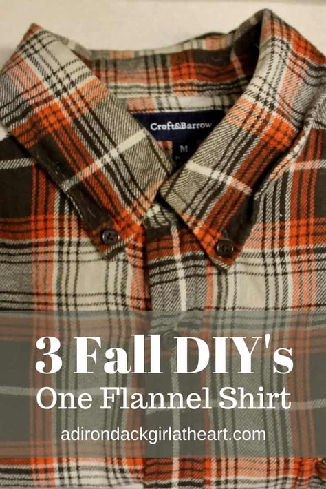 FLANNEL SHIRT DIY'S II Get instructions for completing three different flannel shirt projects: pumpkins, a bunting, and a coffee cozy. #thriftstore #flannelshirt #diyproject #craftproject #fall #pumpkin #bunting Flannel Crafts, Orange Paper Craft, Remaking Clothes, Bleaching Shirts, Flannel Fabric Projects, Flannel Shirt Refashion, Paper Craft Easy, Shirt Pillows, Shirt Upcycle