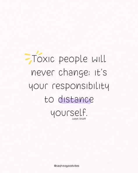 Protect your peace by distancing yourself from toxic people. Your well-being is worth more than their negativity. 🚶‍♂️🌟 📘 Quote from "The Empath’s Survival Guide" by Judith Orloff. #Boundaries #SelfCare #PersonalGrowth #Inspiration #Motivation #MentalHealth #PositiveThinking #Resilience #ToxicRelationships #Empowerment #PeaceOfMind Distance Yourself From Negativity, Affirmations About Toxic People, Leave Toxic People Quotes, How To Distance Yourself From People, Quotes On Toxic People, Remove Toxic People Quotes, Toxic Girls Quotes, Quotes For Toxic People, Quotes About Negative People