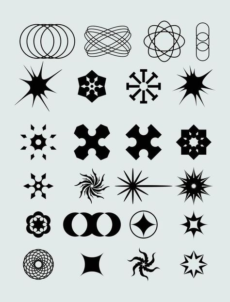 Abstract icon shape symbol set bundle geometric spiral brutalism acid element template clip art vector editable Brutalism Elements, Abstract Icons, Abstract Symbols, Spiral Symbol, Geometric Spiral, Editing Hacks, Design Shapes, Font Ideas, Geometric Symbols