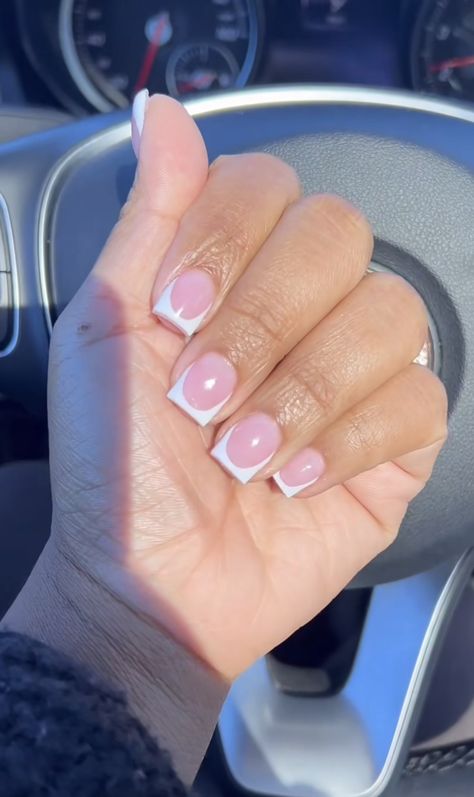 Real Nails With Acrylic Overlay, Shorties Nails Square French Tip White, French Tip Overlay Nails, Short Nail Inspo French Tip, Short French Square Nails, White Short French Tip Nails, White Tip Nails Short, Cute Overlay Nails, White French Tip Short