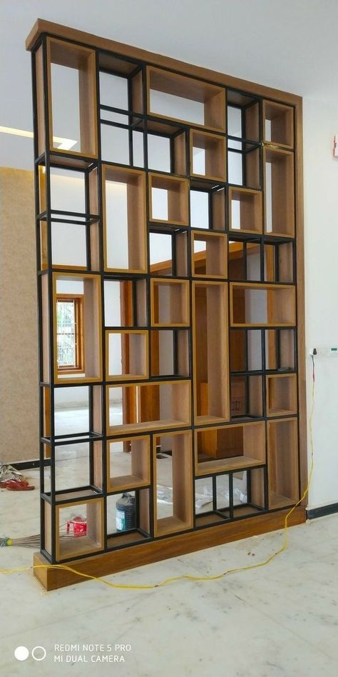 Partition wall decor Partition Design Office Interiors, Industrial Partition, Studio Apartment Room Divider, Shelf Partition, Modern Partition Walls, Wall Decor Living Room Modern, Wall Partition Design, Wall Partition, Modern Room Divider