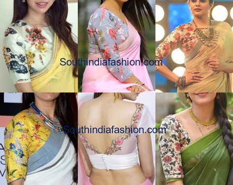 Floral Blouses With Plain Sarees- Spring In Winter | Floral blouse designs, Floral blouses saree, Plain saree Print Blouse Design, Floral Blouse Designs, Floral Blouses, Netted Blouse Designs, Saree Jackets, Blouse Necklines, Blouse Designs Catalogue, Flower Print Blouse, Blouse Back Neck Designs