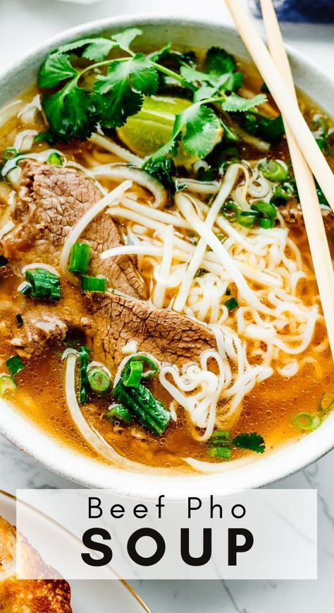 Easy Beef Pho, Pho Soup Recipe Easy, Beef Pho Soup Recipe, Pho Recipe Easy, Beef And Noodle Soup, Pho Noodle Soup Recipe, Vietnamese Pho Soup Recipe, Beef Pho Recipe, Vietnamese Pho Soup