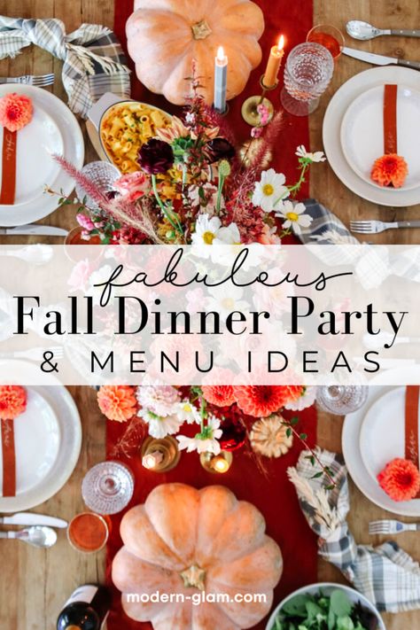 Fall Lunch Party Menu Ideas, Dinner Ideas Birthday Party, Fall Party Dinner Ideas, Low Key Dinner Party, Gratitude Dinner Ideas, Fall Party Main Dishes, Fall Party Tablescapes, October Dinner Party Ideas, Fall Bbq Menu Ideas