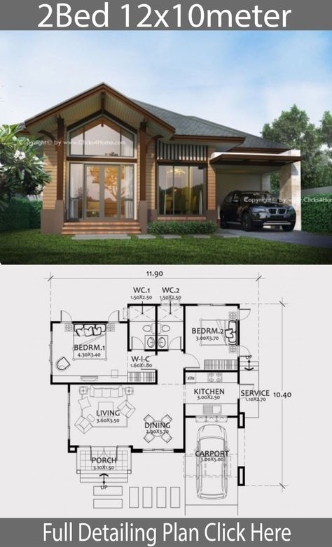 Home Design Plan 12x10m With 2 Bedrooms In 2020 4E8 House Plan With Loft, Unique House Plans, Little House Plans, 3d House Plans, Two Story House, Free House Plans, 4 Bedroom House Plans, Garage House Plans, House Plan Gallery