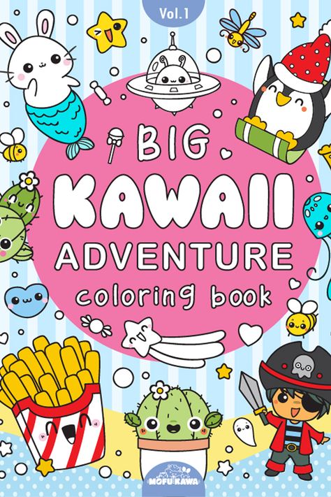 Kawaii Adventure Coloring Book: A Fun and Relaxing Way to. #Kawaii #Kawaii_Coloring_Books #Activity_Books_For_Adults #Kawaii_Book_Cover Kawaii Book Cover, Coloring Books Cover, Colouring Book Cover, Coloring Book Cover Design, Soothing Activities, Coloring Books Kids, Kids Book Cover, Kawaii Book, Coloring Book Design