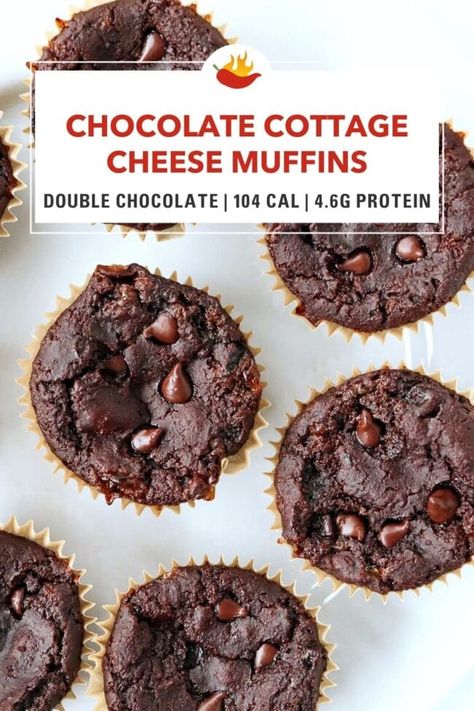 These easy to make flourless Chocolate Cottage Cheese Muffins are healthy, gluten-free and high in protein. They’re soft and moist, full of delicious chocolate flavors and perfect for a quick snack, dessert, or grab and go breakfast! Flourless Protein Muffins, Protein Muffins Cottage Cheese, Chocolate Cottage Cheese Muffins, High Protein Gluten Free Muffins, High Protein Chocolate Muffins, Cottage Cheese Chocolate Muffins, High Protein Cottage Cheese Muffins, Cottage Cheese Chocolate Chip Muffins, Cottage Cheese Protein Muffins