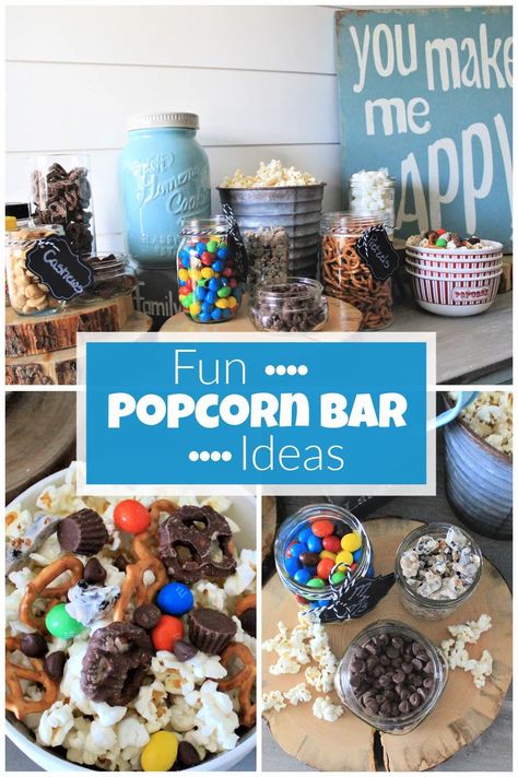 DIY Popcorn Bar! This fun and simple popcorn bar is super tasty and so simple to put together. Popcorn bars are perfect for any party. #popcornbar #funpopcornbarideas #diypopcornbar Popcorn Bar Ideas Toppings, Popcorn Toppings Bar, Popcorn Charcuterie Board, Popcorn Board, Popcorn Bar Toppings, Popcorn Bar Party, Corner Bars, Corn Bar, Gourmet Popcorn Bar