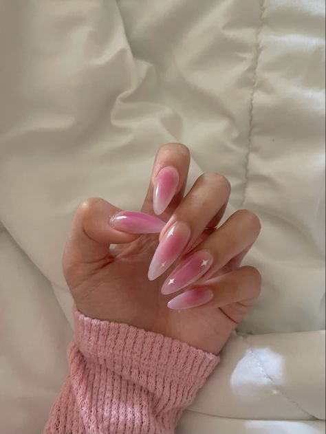 Pink Aura Nails, Aura Nails, Milky Nails, Punk Nails, Airbrush Nails, Work Nails, Pretty Gel Nails, Pink Aura, Almond Acrylic Nails