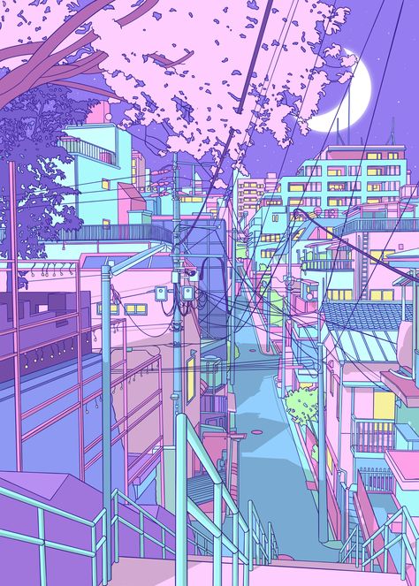 Neon City, City Pop, 80s Neon, Pastel Poster, Kawaii Room Decor, Japan Street, Kawaii Room, Korean Street, Home Poster