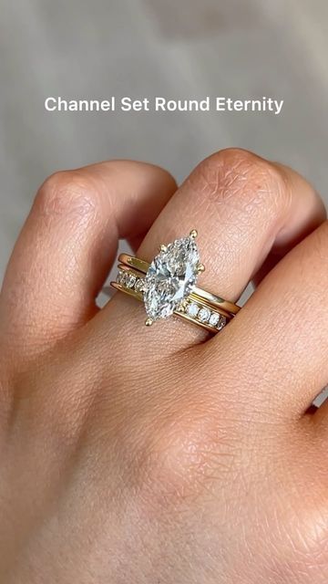 Double Band Marquise Engagement Ring, Marquis With Wedding Band, Double Marquise Diamond Ring, Gold Wedding Band For Marquise Ring, Marquise Stacking Ring, Wedding Ring Marquise Sets, Wedding Bands With Marquise Engagement Ring, Bridal Diamond Set, Marquise Ring With Thick Band