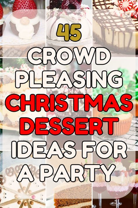 Lots of Christmas desserts that are good for making if you have a crowd of people at a party Crowd Desserts Parties, Christmas Recipes Potluck, Christmas Desserts For A Crowd Easy, Christmas Treats For Large Group, Auction Dessert Ideas, Cute Christmas Desserts For A Crowd, Christmas Desert Ideas For A Crowd, Office Christmas Party Dessert Ideas, Christmas Buffet Dessert Ideas