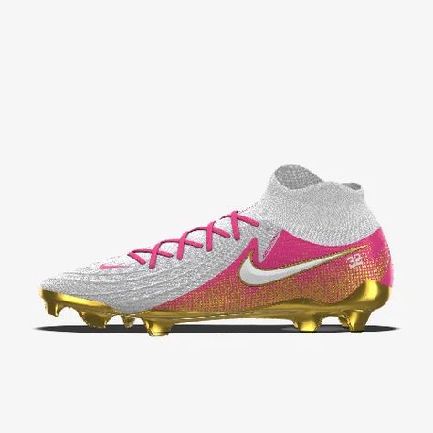 Custom Football Cleats Nike, Custom Nike Cleats, Pink Nike Soccer Cleats, Cute Cleats Soccer, Flag Football Cleats, Soccer Cleats Aesthetic, Cute Soccer Cleats, Nike Cleats Soccer, Cr7 Cleats