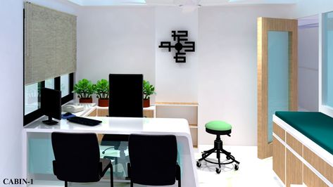 Doctor Consulting Room Small, Clinic Interior Design Doctors Cabin, Doctor Consulting Room Interior Design, Opd Interior, Doctor Cabin Interior Design, Polyclinic Design, Doctor Consulting Room, Small Clinic Design, Doctors Cabin