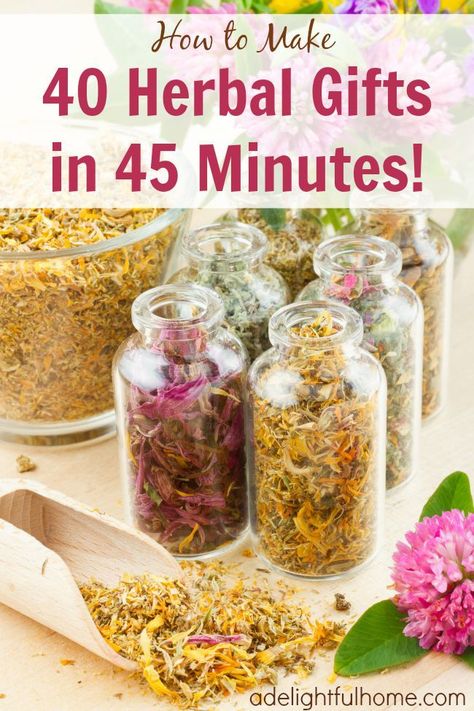 Make 40 Herbal Gifts in 45 minutes Herb Gifts, Bathing Beauty, Herbal Recipes, Herbal Bath, Herbal Apothecary, Herbal Healing, Healing Herbs, Medicinal Herbs, Homemade Beauty Products