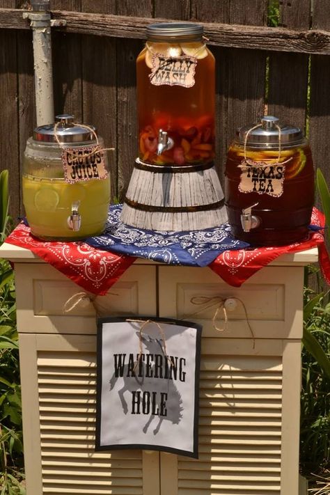 Watering Hole for Western themed 1st birthday party for my son Western Themed 1st Birthday, Western Bbq, 1st Rodeo, Rodeo Birthday Parties, Cowboy Theme Party, Wild West Party, Western Birthday Party, Rodeo Party, Themed 1st Birthday