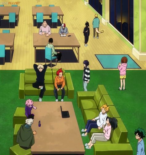 shifting visuals my hero academia ua class 1a dorm lounge / common room Mha Shifting Visuals, Bnha Visuals, Mha Visuals, Mha Background, Mha Shifting, Shifting Visuals, Dorm Room Layouts, Mha Dr, Dr World