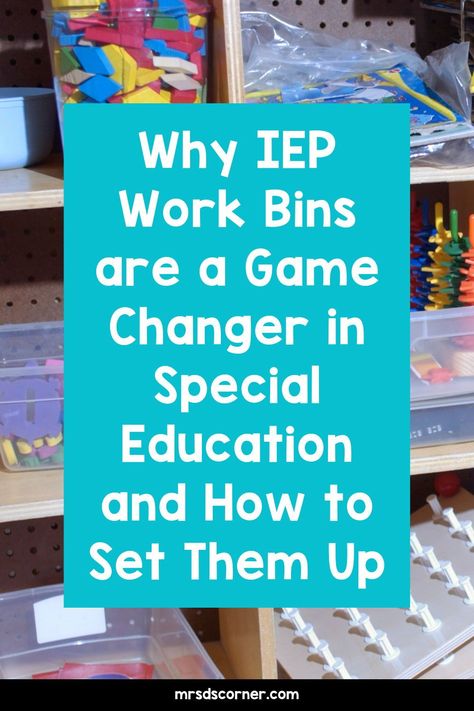 Sensory Bin Ideas For Special Education, Sped Learning Activities, Kindergarten Special Ed Activities, Small Resource Classroom Setup, Cbi Classroom Special Education, Iep Task Boxes, Centers In Special Education Classroom, Aba Classroom Setup Work Stations, Iep Bins Student