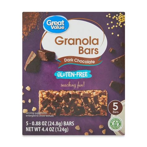 Great Value Gluten-Free Dark Chocolate Granola Bars, 4.4 oz. 5 Count - Walmart.com Dark Chocolate Granola, Gluten Free Granola Bars, Chocolate Granola Bars, Gluten Free Brands, Gluten Allergy, Fruit Parfait, Midday Snack, Gluten Free Granola, Parfait Recipes