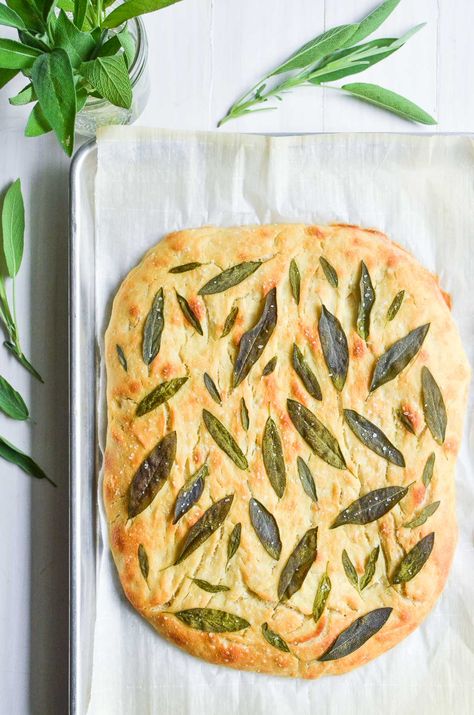 Sage Focaccia, Foccacia Recipe, Ciabatta Bread Recipe, Crisp Topping, Chewy Bread, Focaccia Recipe, Fresh Sage, Summer Baking, Australian Food