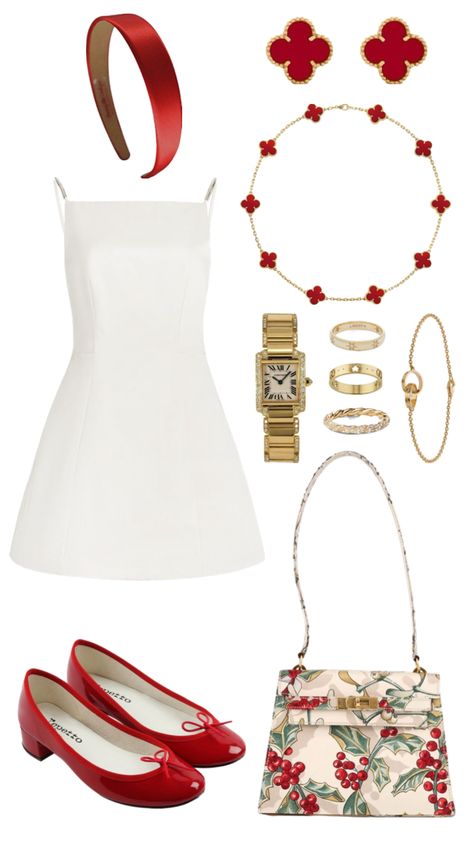 #outfitinspo #outfitideas #outfit #hermes #cartier #gucci #vancleefandarpels #red #elegant #oldmoney Fame Outfits, Red White Outfit, Movie Night Outfit, Comeback Era, Red And White Outfits, Wear Red, Looks Street Style, White Outfit, Baggy Pants