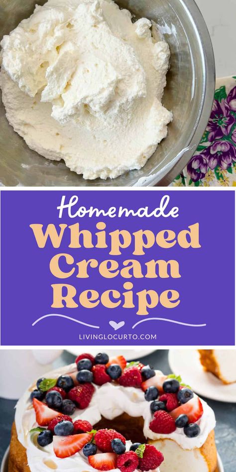 Quick and easy recipe for homemade whipped cream that's perfectly fluffy yet firm enough to hold its shape, complete with a handy hack for stabilization. Easy Homemade Whipped Cream, Whipped Topping Recipe, Diy Whipped Cream, Homemade Cool Whip, Coconut Cream Pie Easy, 3 Ingredient Recipe, Homemade Whipped Cream Recipe, Air Fryer Recipes Appetizers, Whipped Cream Recipe