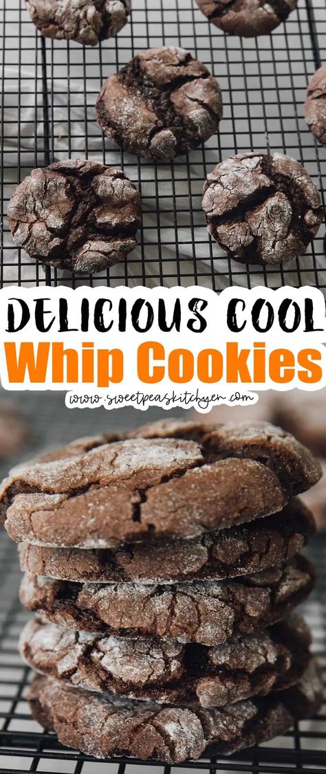 Chocolate Cool Whip, Whip Cookies, Powdered Sugar Cookies, Recipes With Cool Whip, No Bake Chocolate Cake, Forgotten Cookies, Cool Whip Cookies, Chocolate Christmas Cookies, Chocolate Cake Mix Cookies