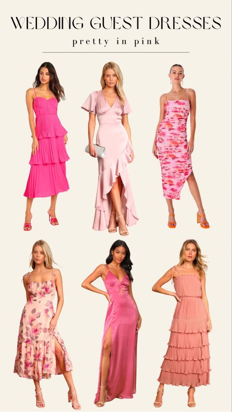 Pink Wedding Guest Outfit Ideas, Blue And Pink Wedding Guest Outfit, Pink Summer Wedding Guest Dress, Pink Guest Dress, Hot Pink Wedding Guest Dress, Pink Dress For Wedding Guest, Palawan Wedding, Pink Dress Wedding Guest, Hot Pink Dress Outfit