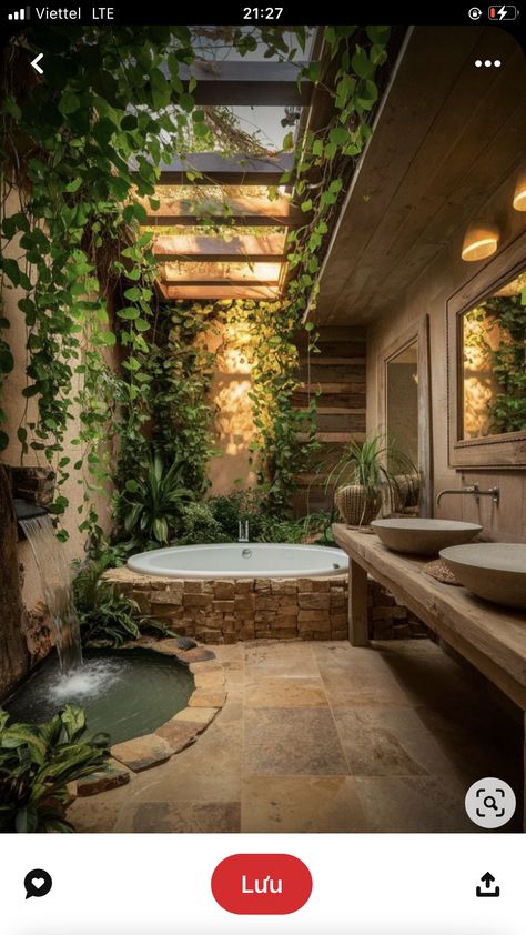 Nature Aesthetic Home, Outdoor Bath House, Mexico Life, Sustainable Hotel, Lake House Bathroom, Indoor Outdoor Bathroom, Resort Plan, Spanish Home Decor, Natural Bathroom