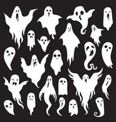 Set of white ghosts halloween Royalty Free Vector Image Horror Silhouette, Ghost Silhouette, Scary Gift, Halloween Deserts, Fly Drawing, Flying Ghost, October Holidays, Ghost Drawing, Halloween Symbols