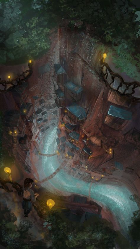 Fantasy dystopian canyon city Canyon City, Dystopian Art, Fantasy Village, Dragon City, Underground Cities, Location Inspiration, My Fantasy World, Scene Art, Fantasy City