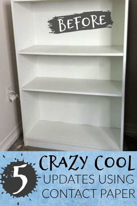 Cheap Bookshelf Makeover Diy, Upcycle Small Bookshelf, Contact Paper Bookcase, Bookshelf Repurpose Ideas, Bookcase Redo Ideas, Shelf Redo Diy, Refurbished Bookcase Ideas, Contact Paper Shelf Makeover, Cheap Diy Bookshelves