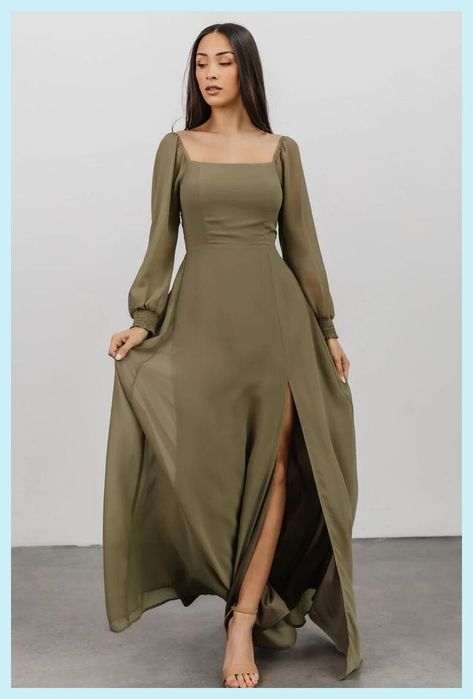 Long Sleeve Bridesmaid Dress, Winter Formal Dresses, Olive Dress, Baltic Born, Mode Abaya, Olive Green Dresses, Guest Attire, Rust Dress, Dress Dusty