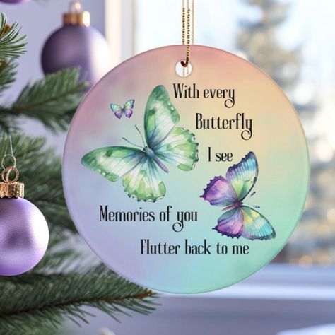 OrchidLimeDesign - Etsy Butterfly Remembrance, Butterfly Memorial, Fun Sayings, Butterfly Ornaments, Ornament Exchange, Blessed Mother Mary, Colorful Butterfly, Memorial Ornaments, Ceramic Christmas