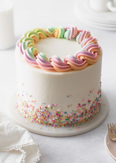 Rainbow Sprinkle Cake - Style Sweet Birthday Cake With Sweets, Too Sweet Birthday Cake, Rainbow Cake Sprinkles, Simple Birthday Cake With Sprinkles, Sprinkle Number Cake, Pastel Sprinkle Cake, Simple 3rd Birthday Cake, Rainbow Sparkle Cake, Simple Sprinkle Birthday Cake