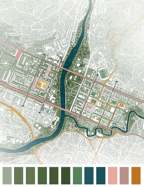 Urban Design Presentation, Plan Concept Architecture, Landscape Palette, Urban Design Landscape, Urban Mapping, Site Analysis Architecture, Architecture Site Plan, Architecture Design Presentation, Urban Design Diagram