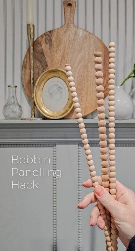 The hottest design trend for 2024, this DIY wood bobbin trim for your board and batten will change the game! It's such a fun and darling addition to your wall paneling and it's perfect for a bedroom, playroom or entryway. You can even add them to dressers and cabinets! Pole Wrap Molding, Bobbin Moulding Wardrobe, Bobbin Bead Moulding, Bobbin Trim Panelling, Beaded Trim Ideas, Bobbin Molding, Bobbin Panelling, Bobbin Trim, Bobbin Furniture