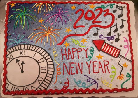 Sheet Cake Ideas, Wilton Decorating Tips, Happ New Year, Sheet Cakes, Happy New Year 2024, Decorated Cakes, New Years Day, Sheet Cake, Year 2024