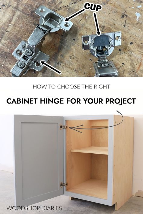 How to Choose the Right Cabinet Door Hinges for Your Project How To Install Hinges, Diy Shaker Cabinet Doors, Diy Shaker Cabinets, Woodshop Diaries, Hinges Diy, Inset Cabinet Doors, Building Kitchen, Flush Hinges, Inset Hinges