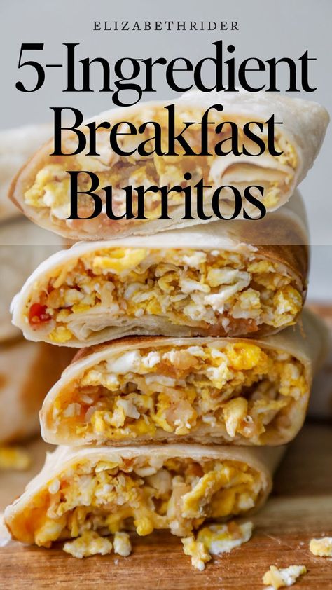 These easy, five-ingredient breakfast burritos are quick, easy, and totally customizable.Whether you’re getting yourself or your family out the door in the mornings or you need to feed a crowd, they’re one of my all-time favorite solutions for busy mornings.Once you learn the method, these will become a staple in your kitchen.Quick breakfast burrito | Vegetarian breakfast burrito | Healthy breakfast burritos Breakfast Burritos No Meat, Burrito Easy Recipe, Frozen Breakfast Wraps, Easy Meal Prep Breakfast Burritos, Simple Breakfast Burritos, Quick Breakfast Burritos, Healthy Breakfast Wrap Recipes, Breakfast Burritos Bacon Egg And Cheese, Easy Recipes For College Students Quick