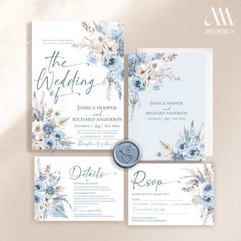 Dusty Blue Wedding Invites, Dusty Blue Invitations Wedding, Wedding Invitation Cards Blue, Blue Wedding Invitations Elegant, Dusty Blue Boho Wedding, Blue And White Wedding Theme, Dusty Blue Wedding Theme, Blue Wedding Invites, Blue Garden Wedding