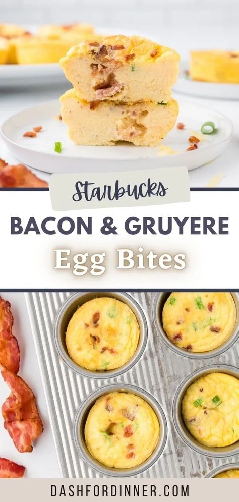 Diy Starbucks Bacon Gruyere Egg Bites, Bacon And Egg Bites, Egg Gruyere Bites, Bacon Broccoli Egg Bites, Egg Poppers Breakfast, Starbucks Copycat Recipes Egg Bites, Starbucks Egg Bites Bacon Gruyere, Egg Bites Starbucks Copycat, Starbucks Egg Bites Recipe Healthy