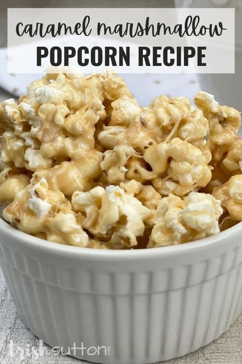 Make the perfect easy snack recipe for family movie night or New Year’s Eve at home! Caramel marshmallow popcorn is flavored with brown sugar, vanilla, and mini marshmallows. Turn your favorite stovetop or microwave popcorn into a sweet treat for kids and adults. #IdeasForTheHome #Kenarry Carmel Popcorn Recipe, Soft Caramel Popcorn, Marshmallow Caramel Popcorn, Sugar Popcorn, Recipe For Family, Popcorn Recipes Easy, Marshmallow Popcorn, Popcorn Recipes Caramel, Popcorn Treats